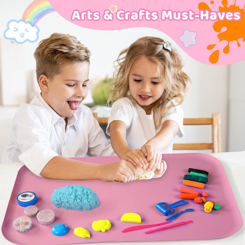 AtMini Store Silicone Craft Mats for Kids 24"x16"– with Raised Lip & Non-Slip | Reusable Silicone Art Mat for Play Sand, Painting, DIY Crafts | Durable Design (Pink) - Image 5